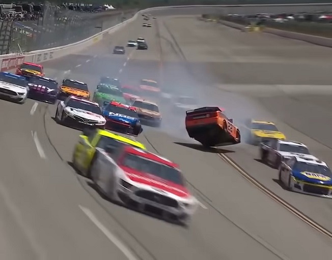 Car going airborne during NASCAR Cup Series race at Talladega Superspeedway 4-25-21 (Photo credit: YouTube)