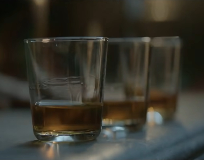 Whiskey shots on a bar