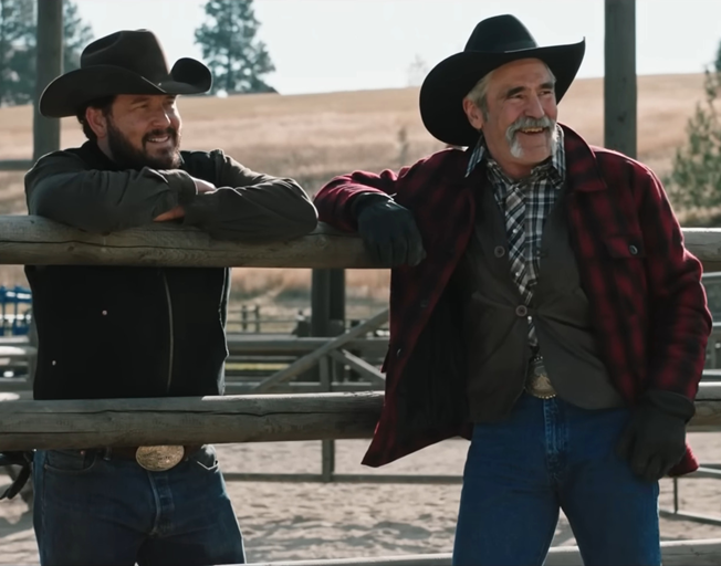 Cole Hauser as "Rip Wheeler" and Forrie J. Smith as "Lloyd Pierce" in 'Yellowstone'