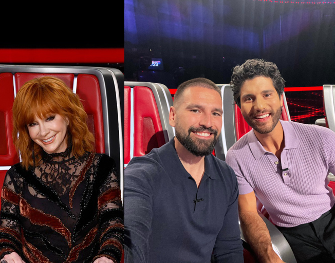 Reba and Dan + Shay in their chair on 'The Voice'