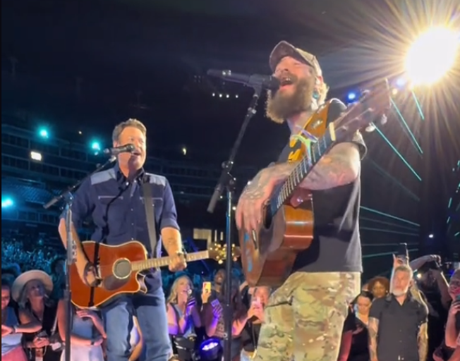 Blake Shelton and Post Malone on stage at CMA Fest 6-6-24