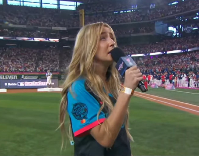 Ingrid Andress singing National Anthem at 2024 MLB Home Run Derby 7-15-24