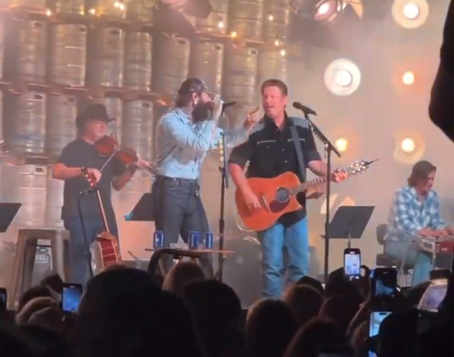 Post Malone and Blake Shelton performing on stage at Marathon Music Works in Nashville 7-16-24